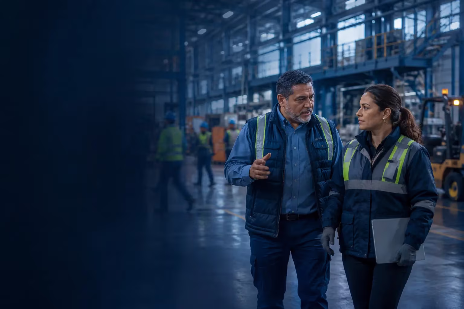 Líderes de una operación industrial conversando en planta